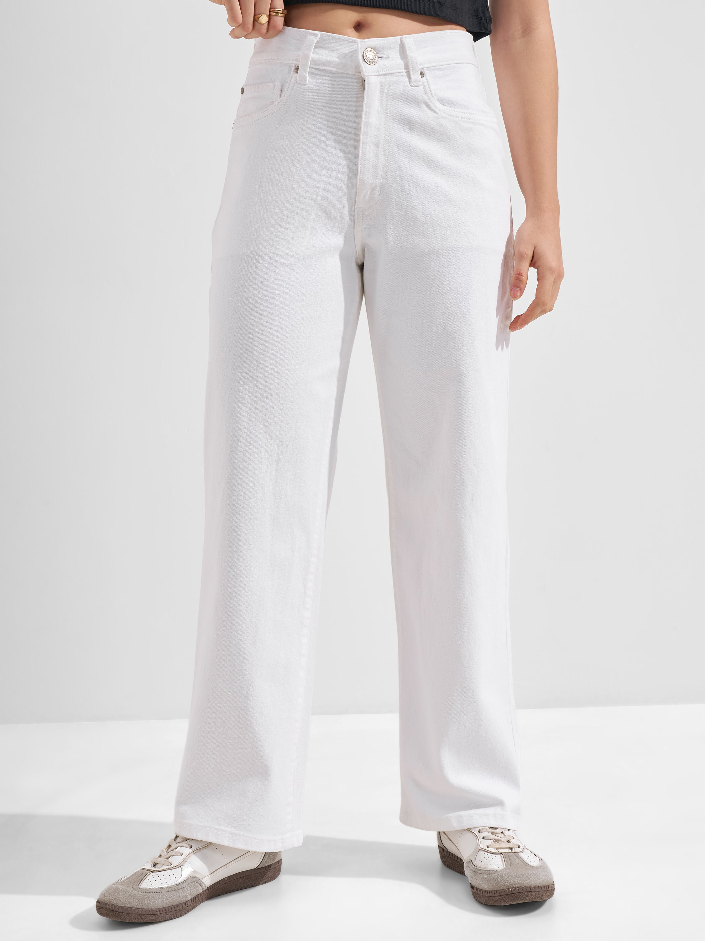 Tokyo Talkies Women White Relaxed Fit Jeans