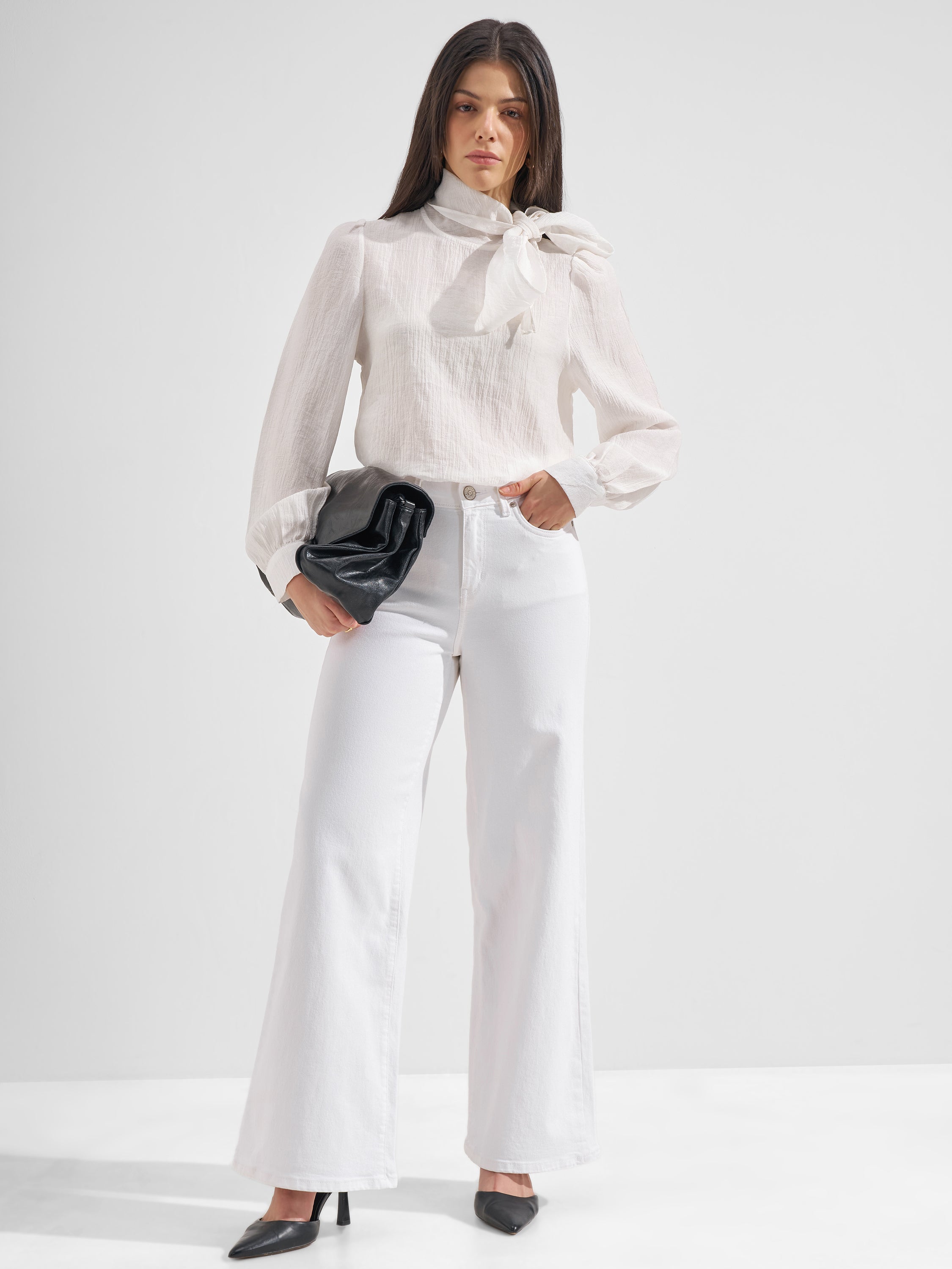 Tokyo Talkies Women White Wide Leg Jeans