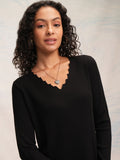 Tokyo Talkies Women Black V-Neck Sweater - Black - Image 1