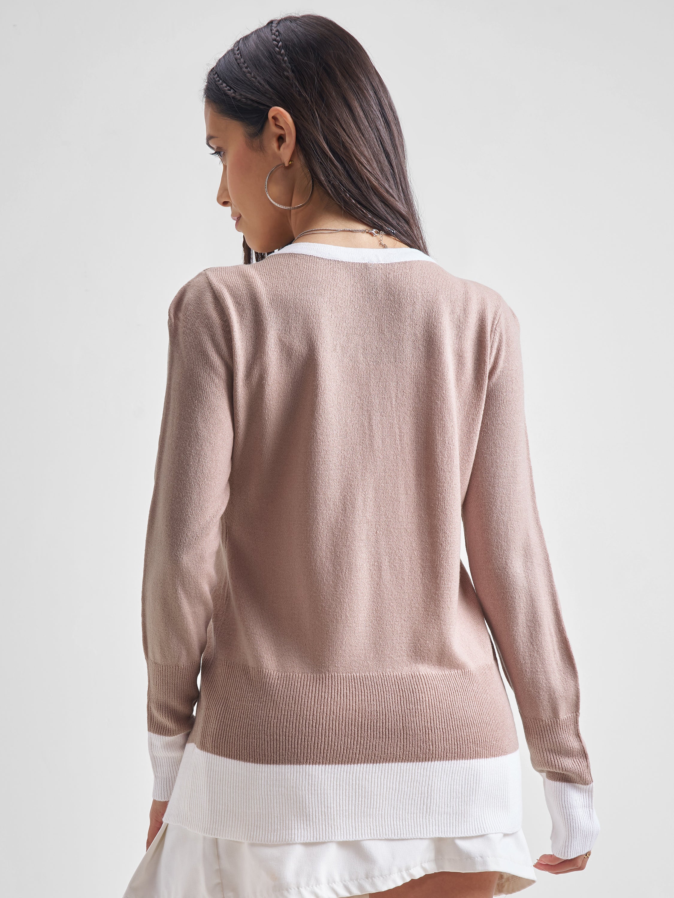 Tokyo Talkies Women Pink Round Neck Sweater - Pink - Image 3