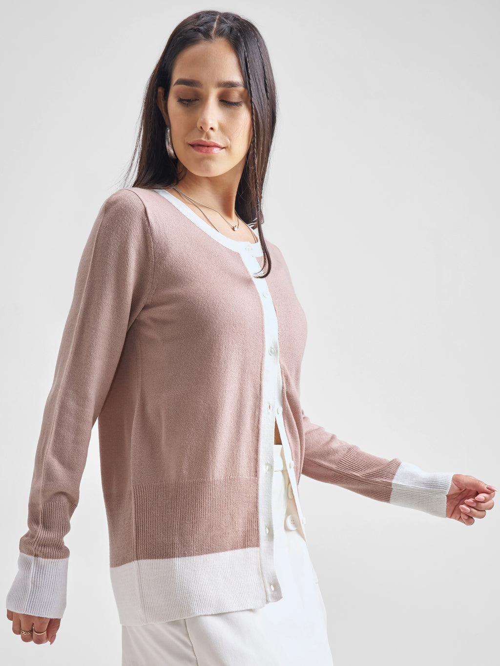 Tokyo Talkies Women Pink Round Neck Sweater - Pink - Image 6