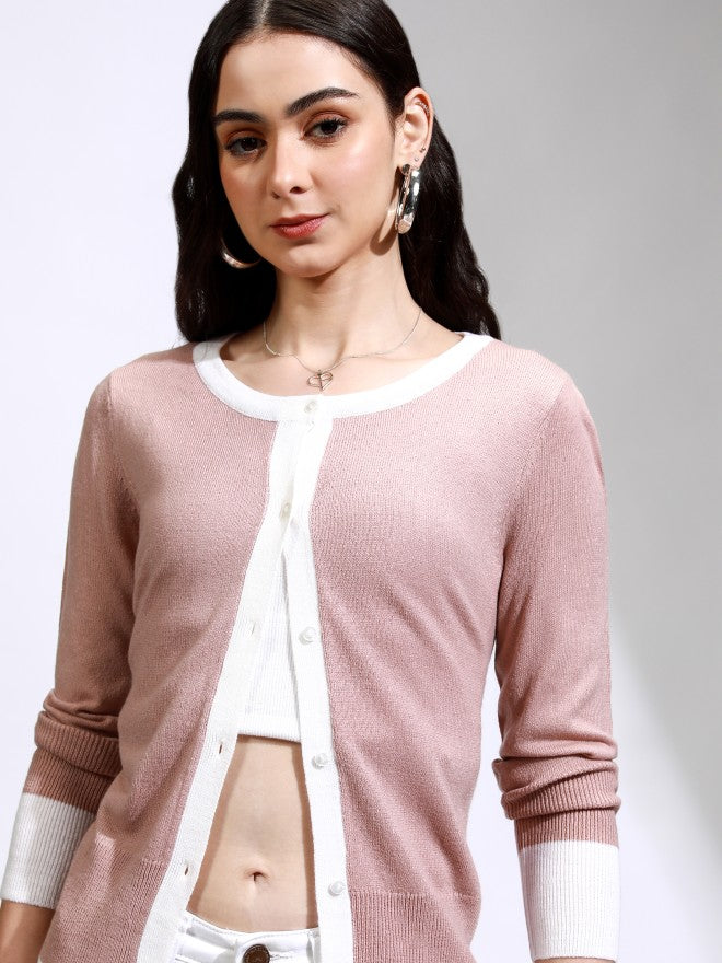 Tokyo Talkies Women Pink Round Neck Sweater - Pink - Image 1