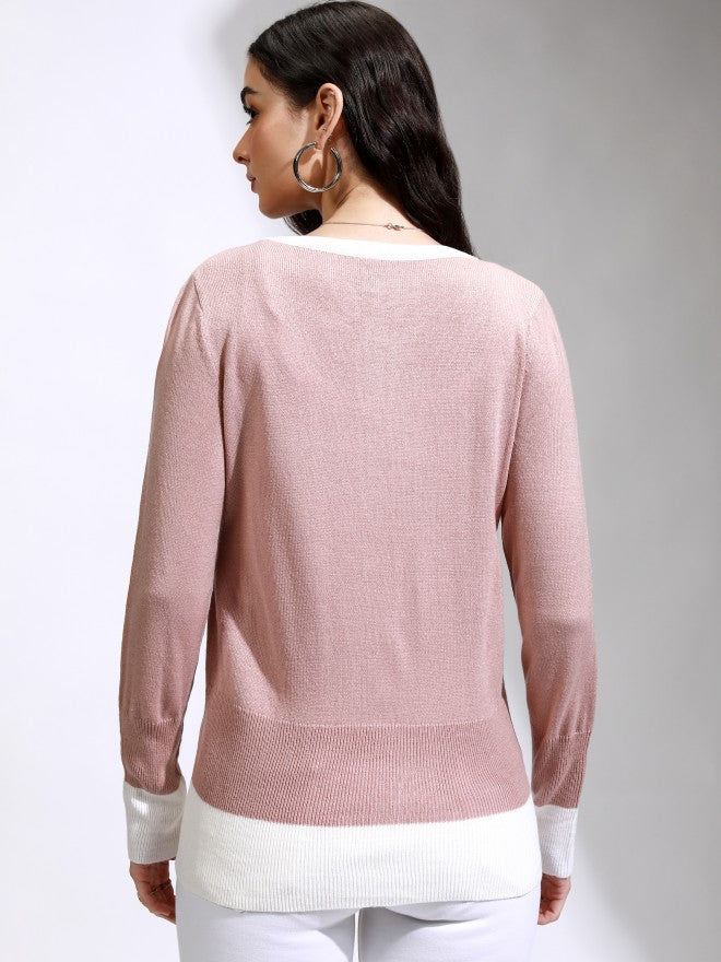 Tokyo Talkies Women Pink Round Neck Sweater - Pink - Image 3
