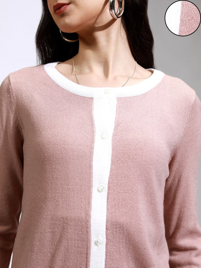 Tokyo Talkies Women Pink Round Neck Sweater - Pink - Image 5