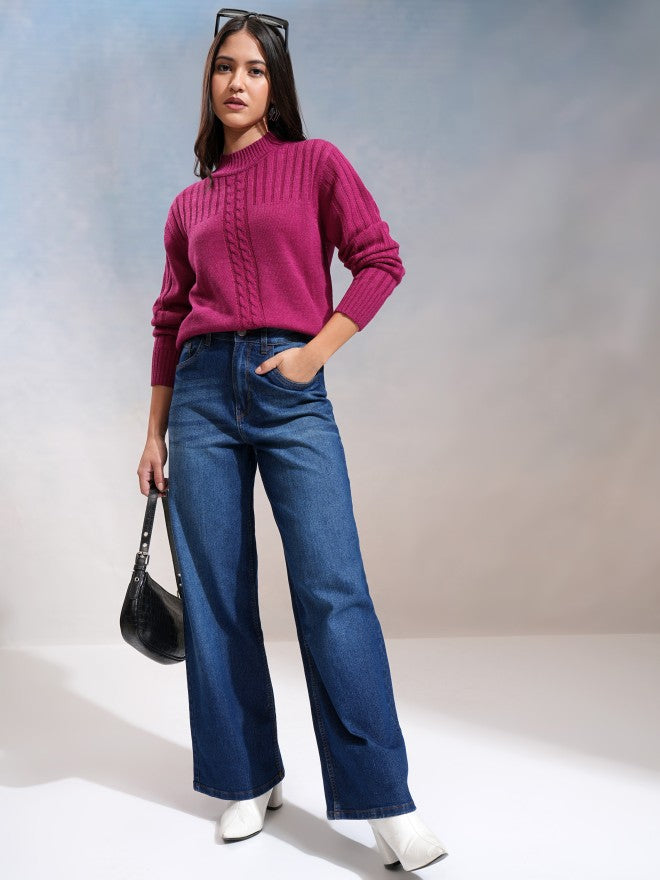 Tokyo Talkies Women Magenta Turtle Neck Sweater - Magenta - Image 2