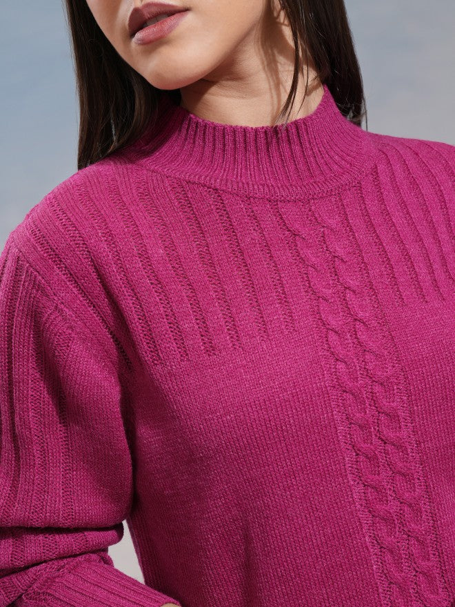 Tokyo Talkies Women Magenta Turtle Neck Sweater - Magenta - Image 5