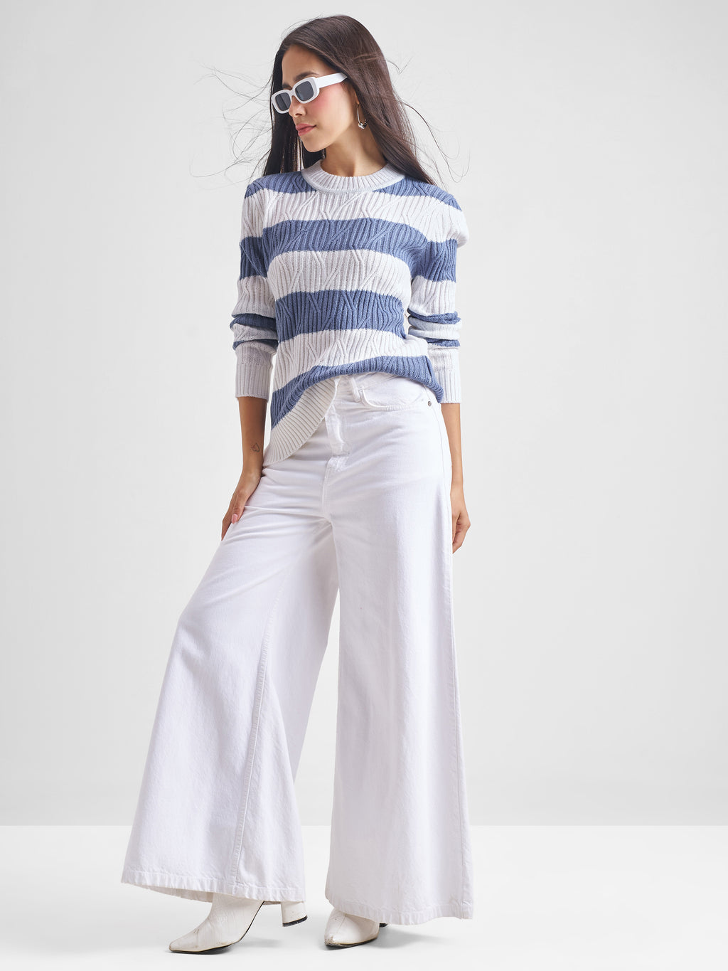 Tokyo Talkies Women Blue Round Neck Sweater - Blue - Image 2