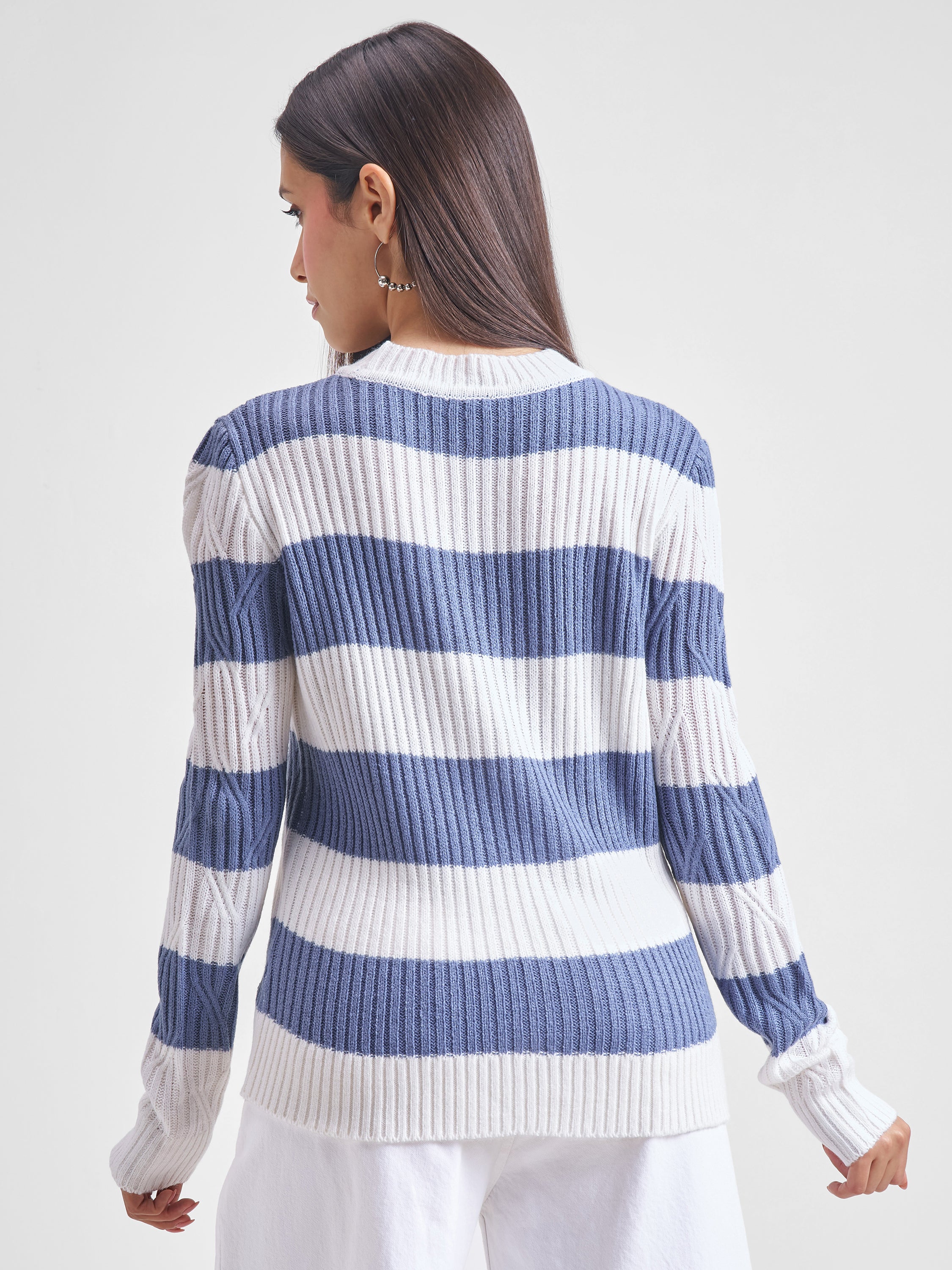 Tokyo Talkies Women Blue Round Neck Sweater - Blue - Image 3