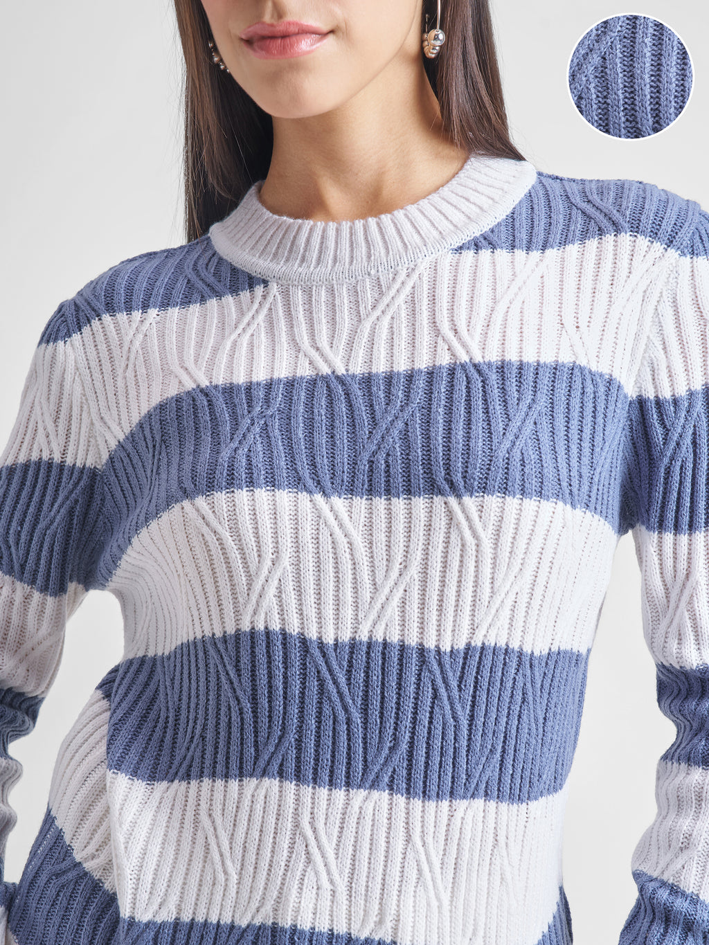 Tokyo Talkies Women Blue Round Neck Sweater - Blue - Image 5