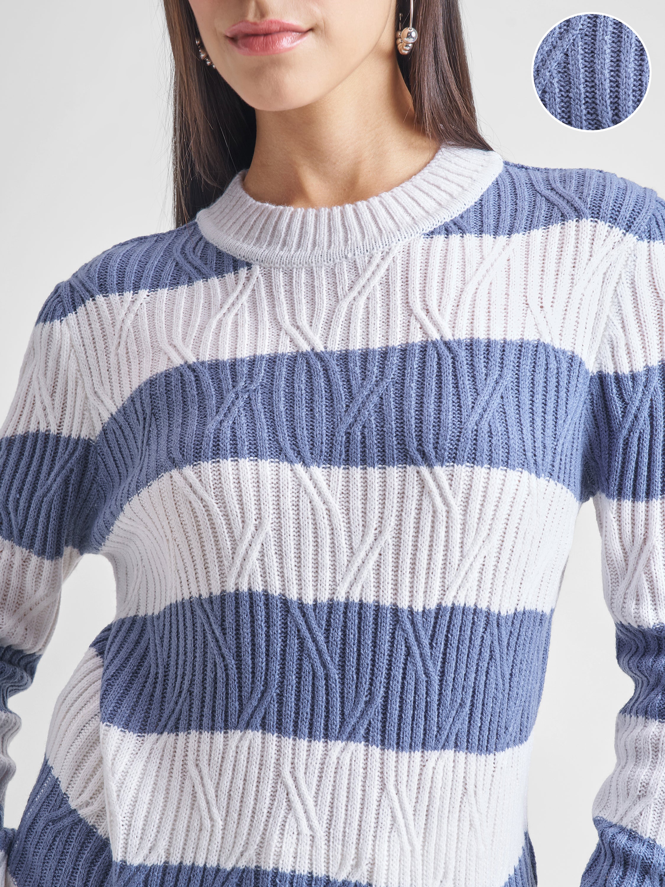 Tokyo Talkies Women Blue Round Neck Sweater - Blue - Image 5
