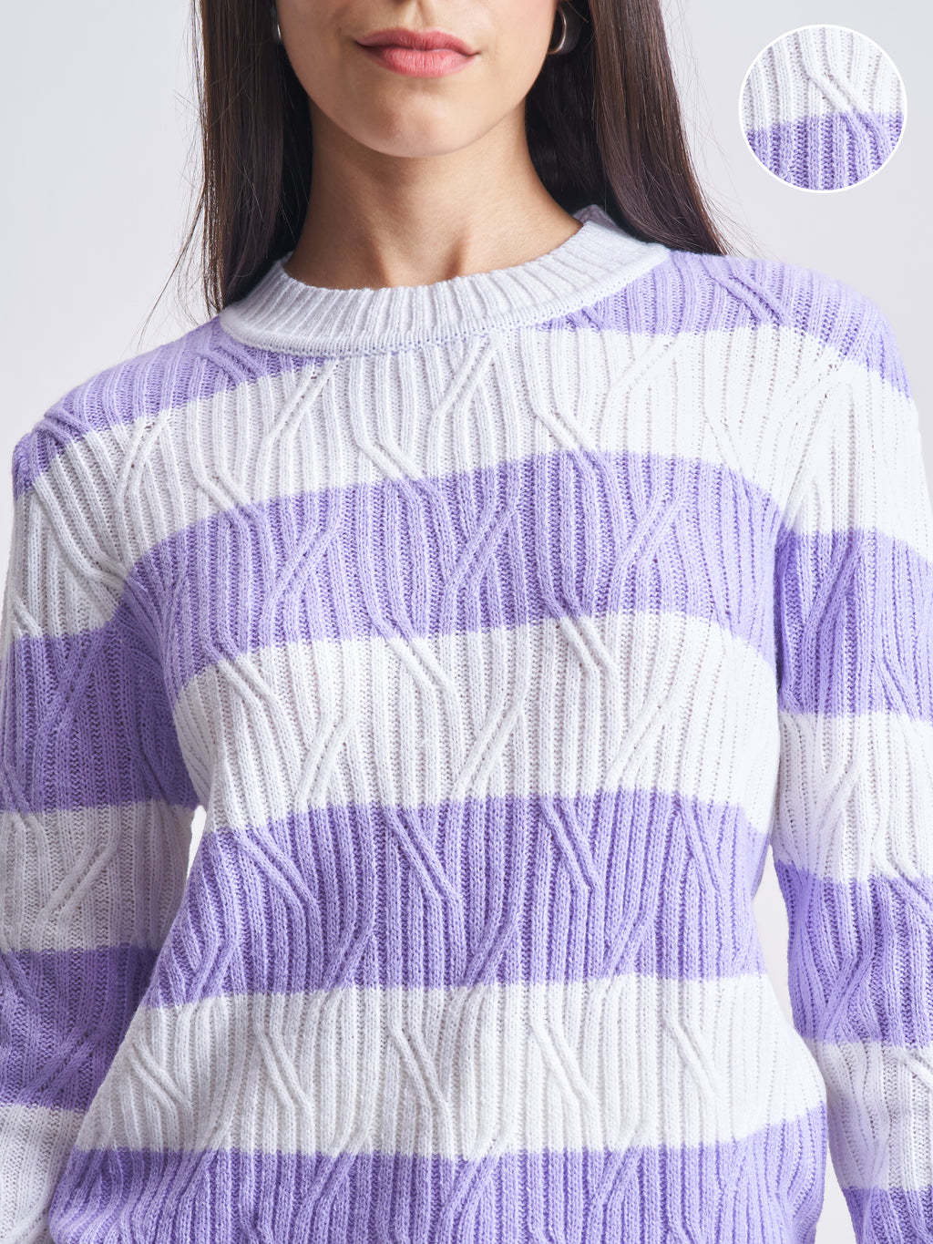 Tokyo Talkies Women Lavender Round Neck Sweater - Lavender - Image 5