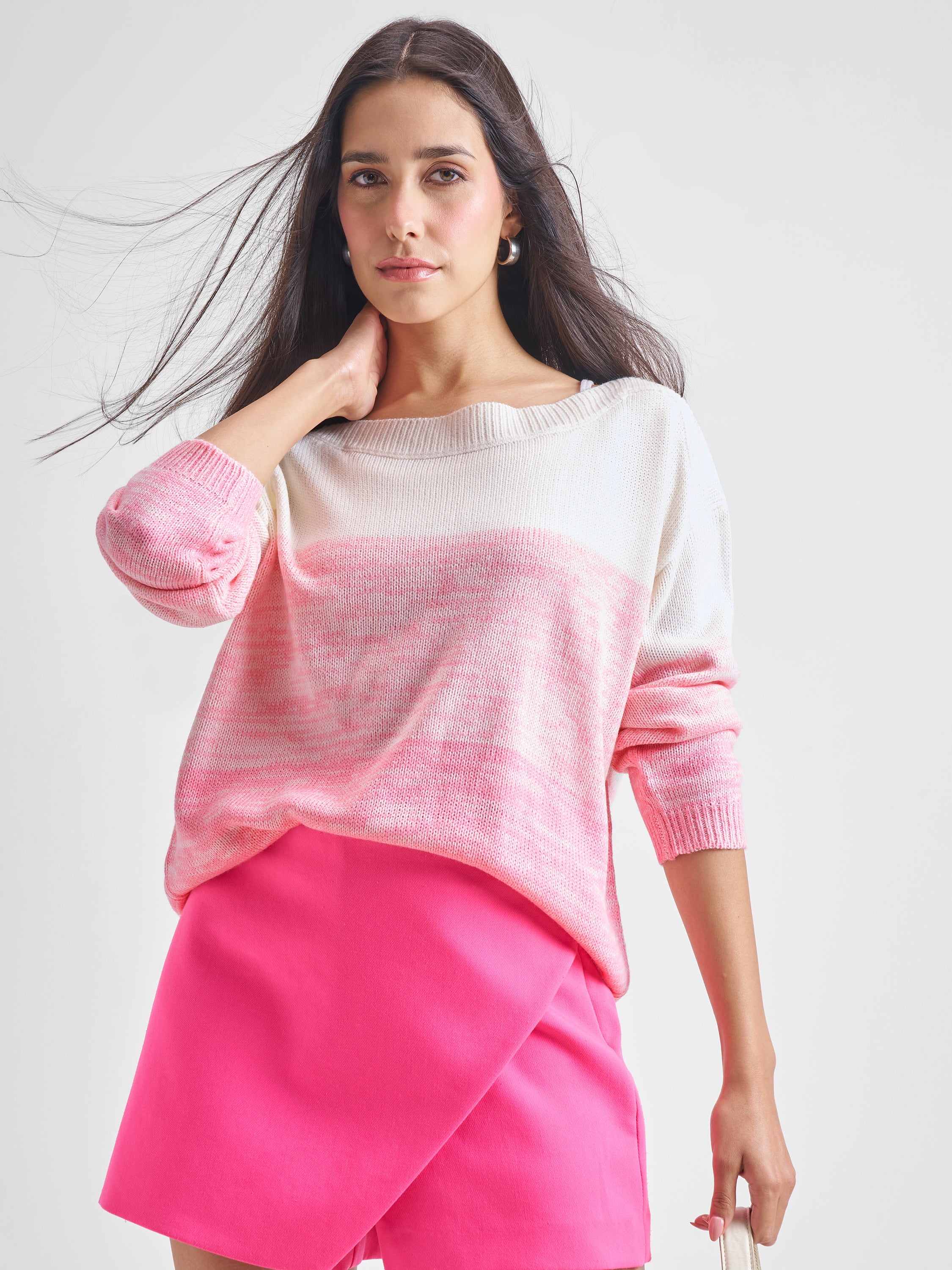 Tokyo Talkies Women Off White Round Neck Sweater - Off White - Image 1
