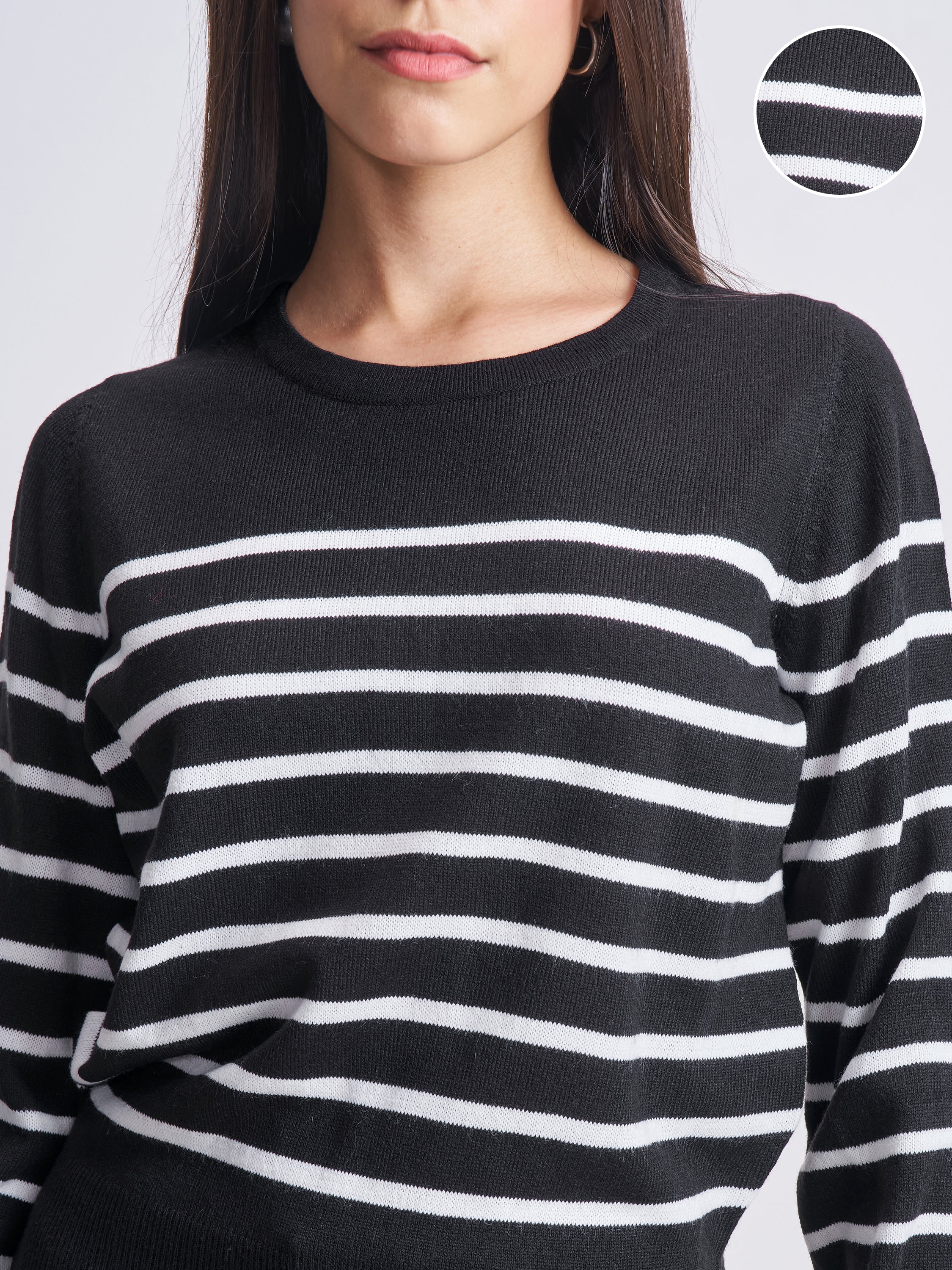 Tokyo Talkies Women Black Round Neck Sweater - Black - Image 5