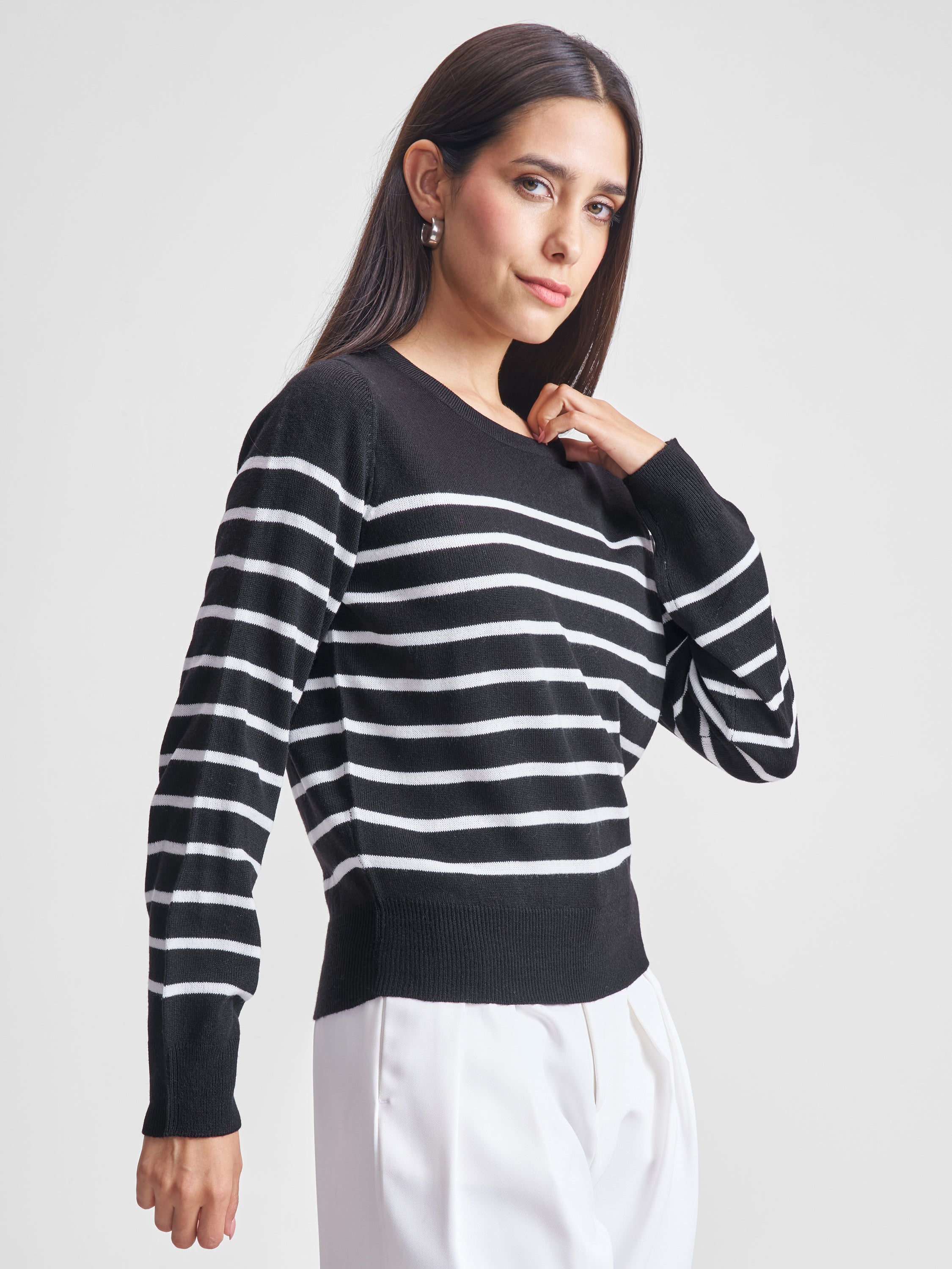 Tokyo Talkies Women Black Round Neck Sweater - Black - Image 6