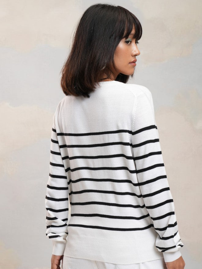 Tokyo Talkies Women White Round Neck Sweater - White - Image 3