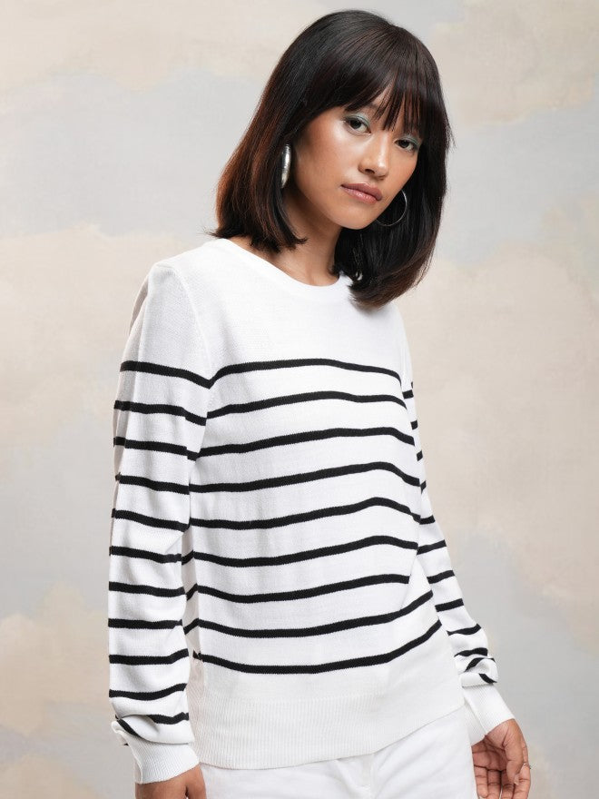 Tokyo Talkies Women White Round Neck Sweater - White - Image 6