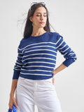 Tokyo Talkies Women Navy Blue Round Neck Sweater - Navy Blue - Image 1