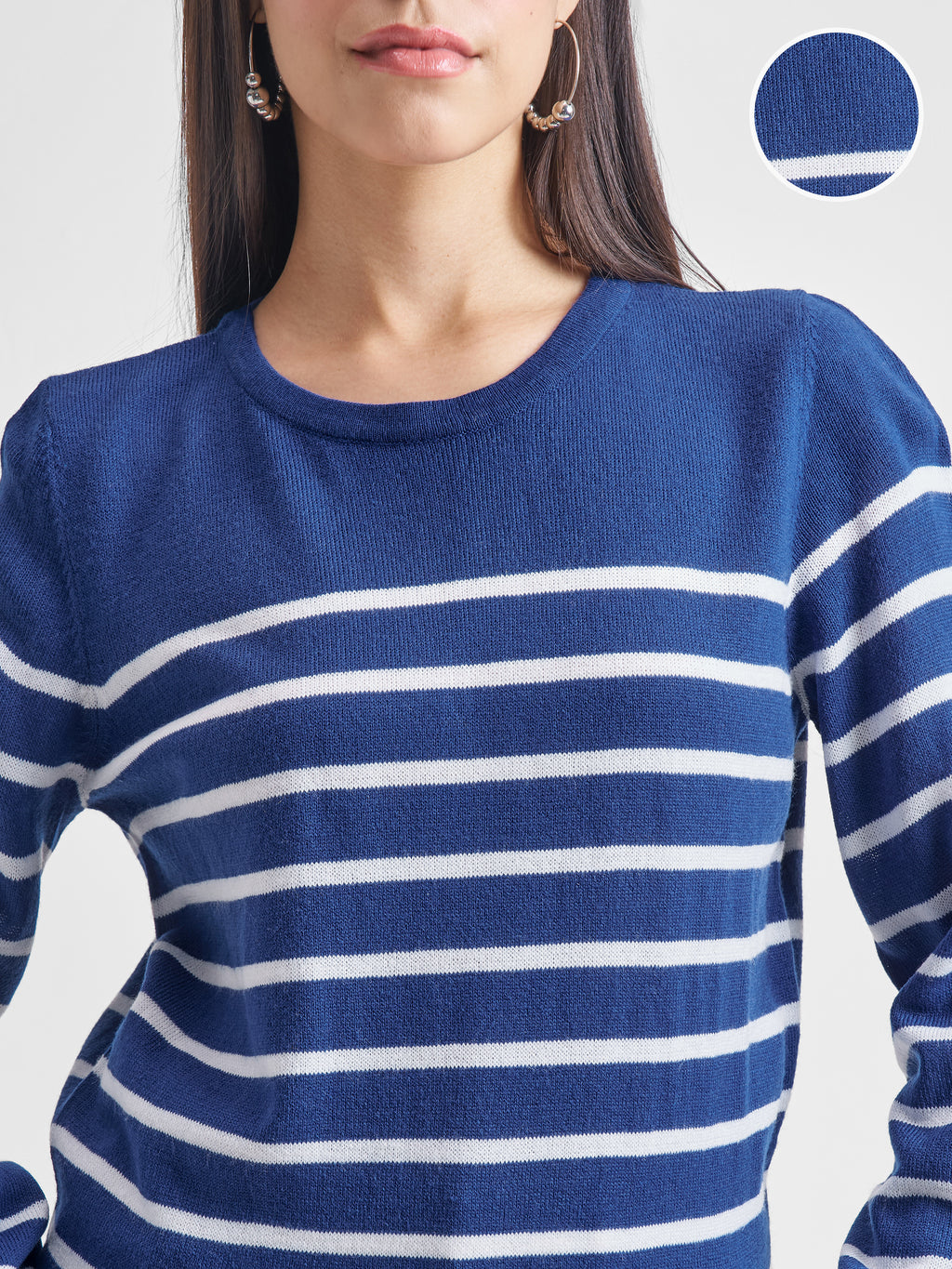 Tokyo Talkies Women Navy Blue Round Neck Sweater - Navy Blue - Image 5