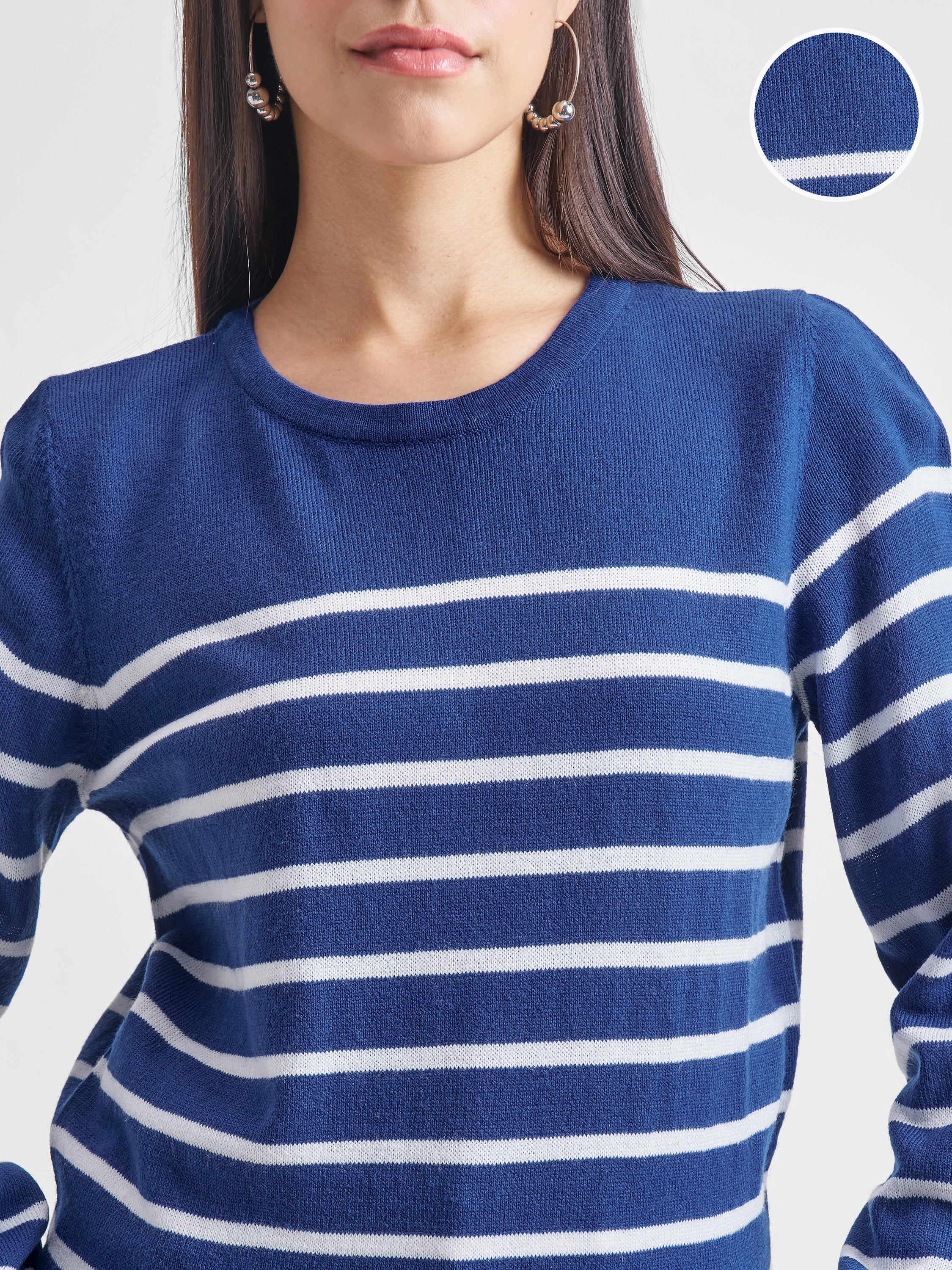 Tokyo Talkies Women Navy Blue Round Neck Sweater - Navy Blue - Image 5