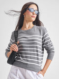 Tokyo Talkies Women Grey Round Neck Sweater - Grey - Image 1