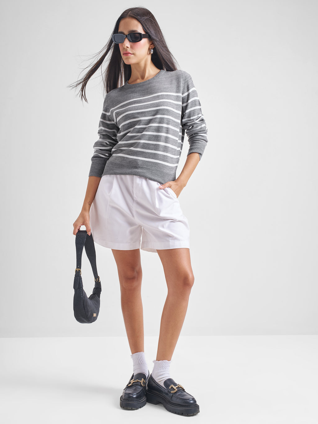 Tokyo Talkies Women Grey Round Neck Sweater - Grey - Image 2