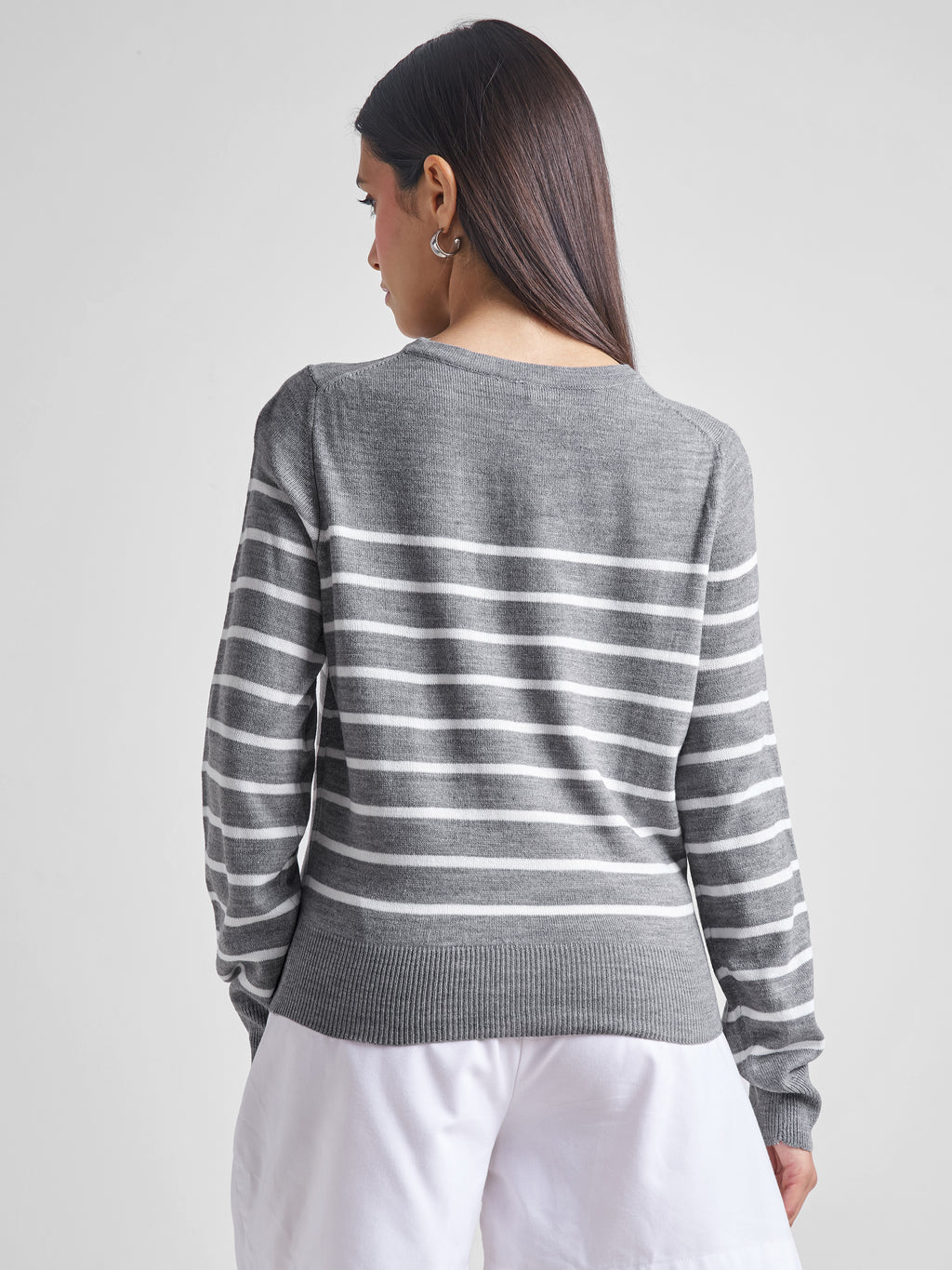 Tokyo Talkies Women Grey Round Neck Sweater - Grey - Image 3