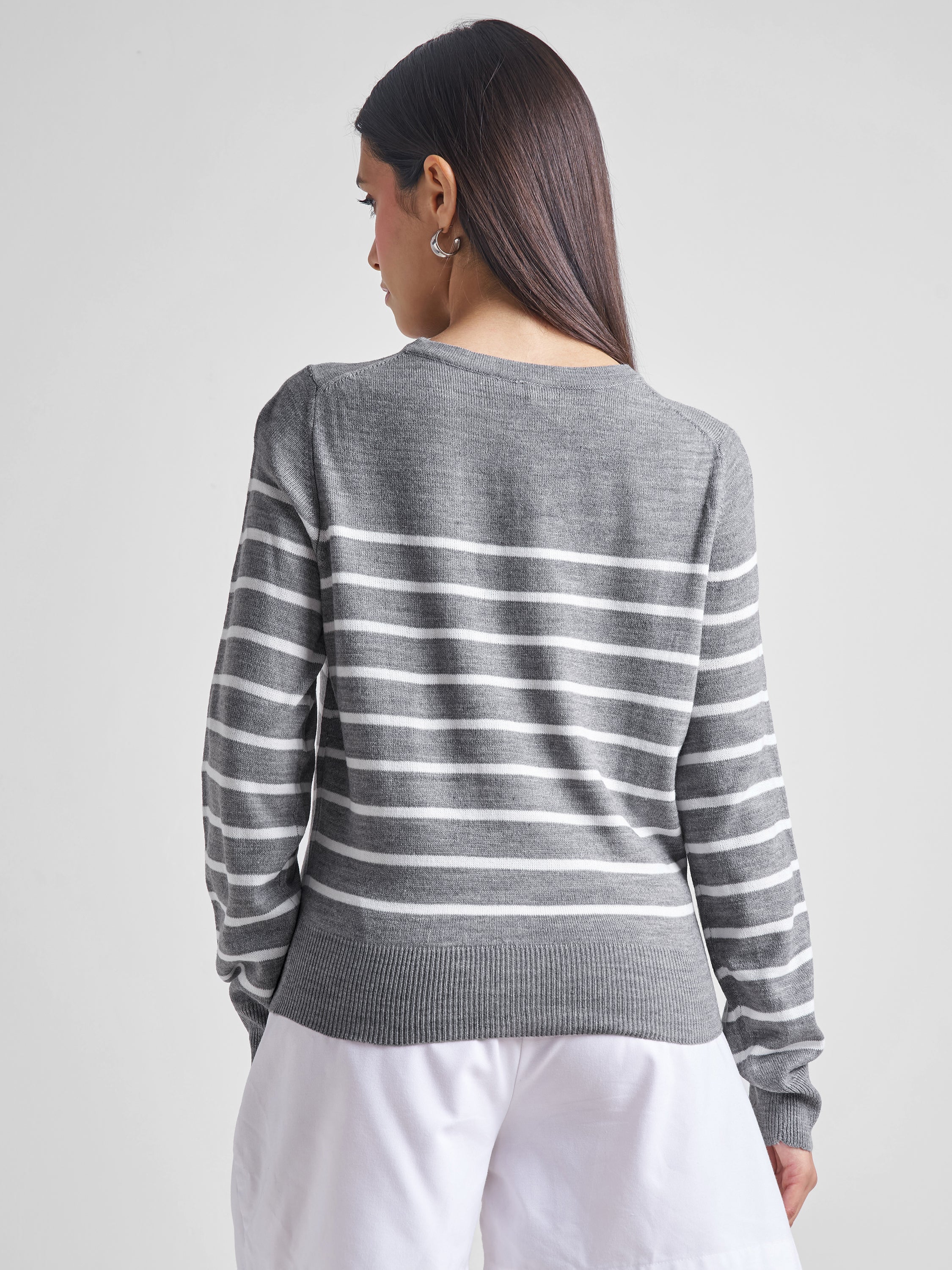 Tokyo Talkies Women Grey Round Neck Sweater - Grey - Image 3