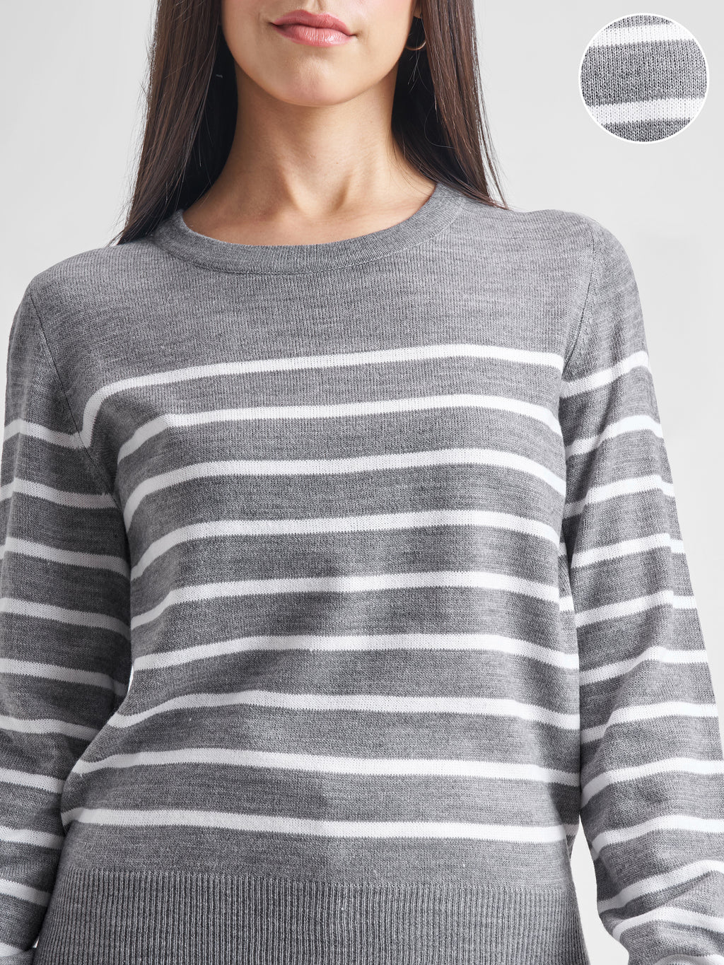 Tokyo Talkies Women Grey Round Neck Sweater - Grey - Image 5