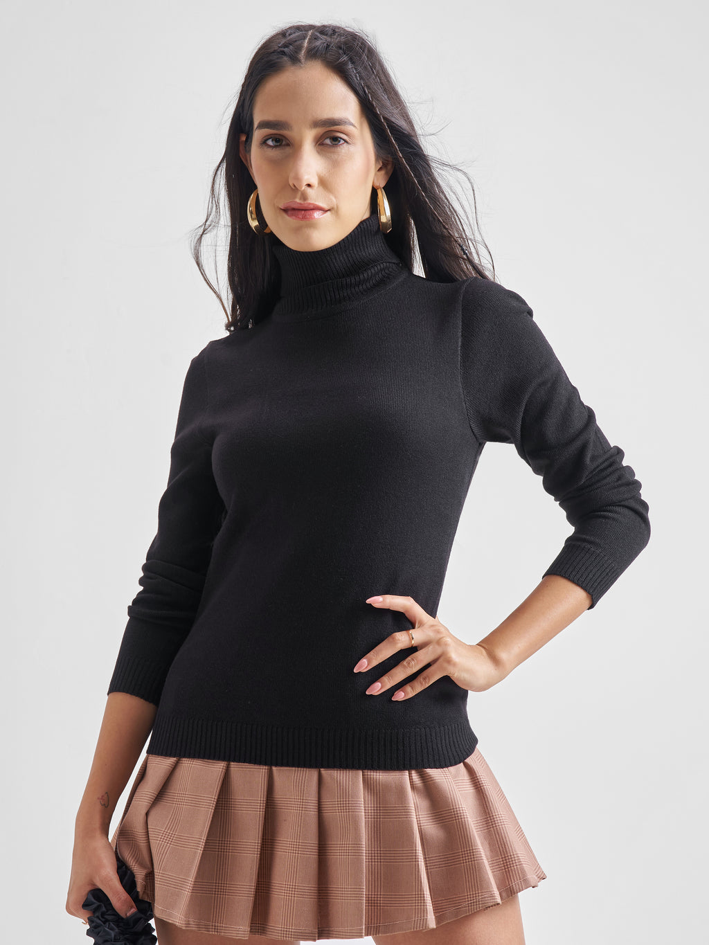 Tokyo Talkies Women Black Turtle Neck Sweater - Black - Image 1