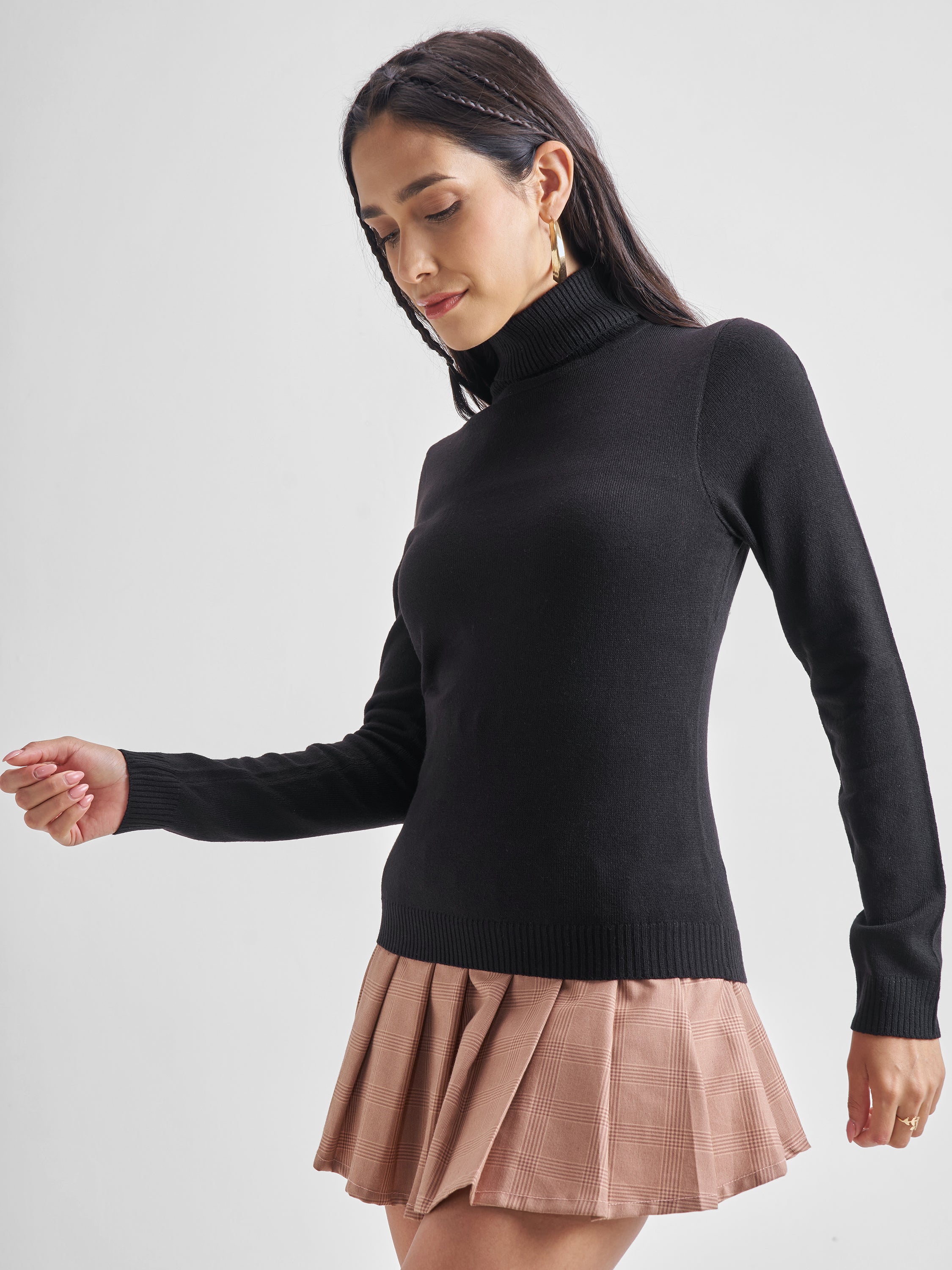 Tokyo Talkies Women Black Turtle Neck Sweater - Black - Image 4