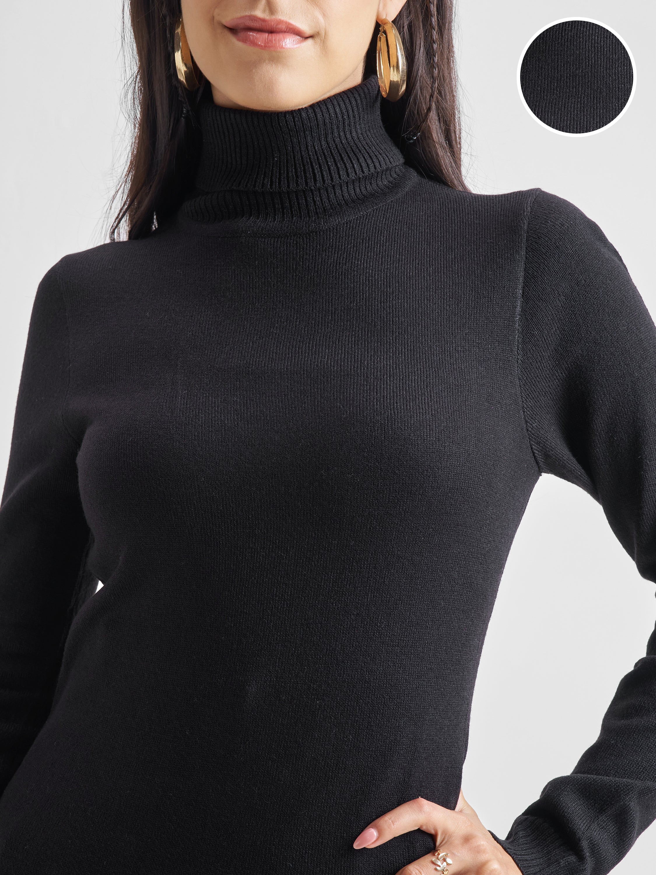 Tokyo Talkies Women Black Turtle Neck Sweater - Black - Image 5