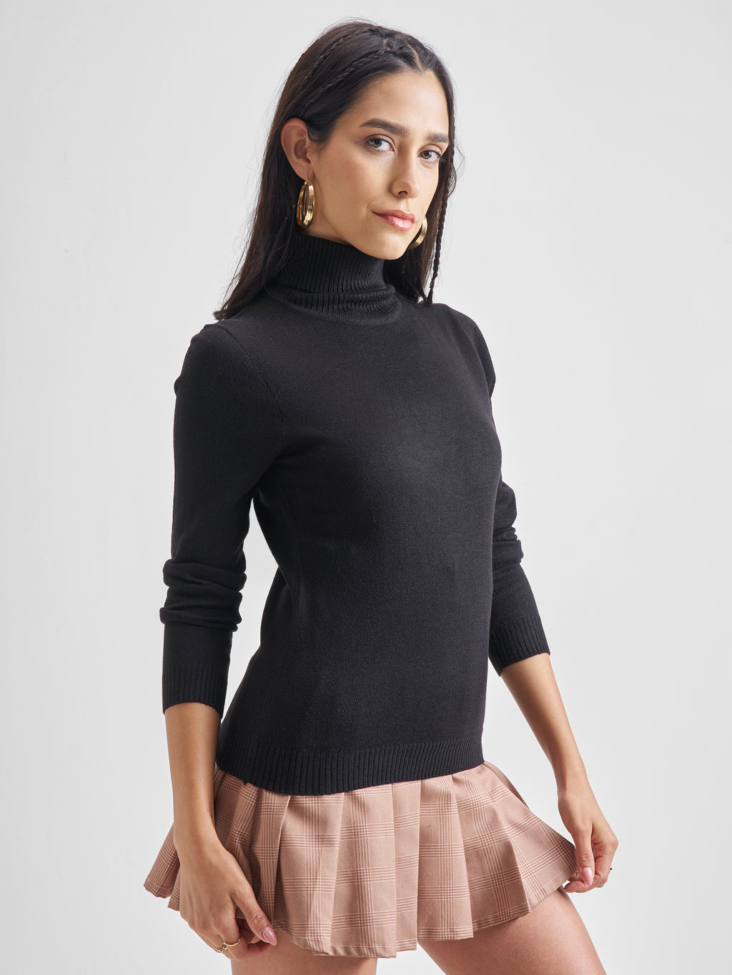 Tokyo Talkies Women Black Turtle Neck Sweater - Black - Image 6