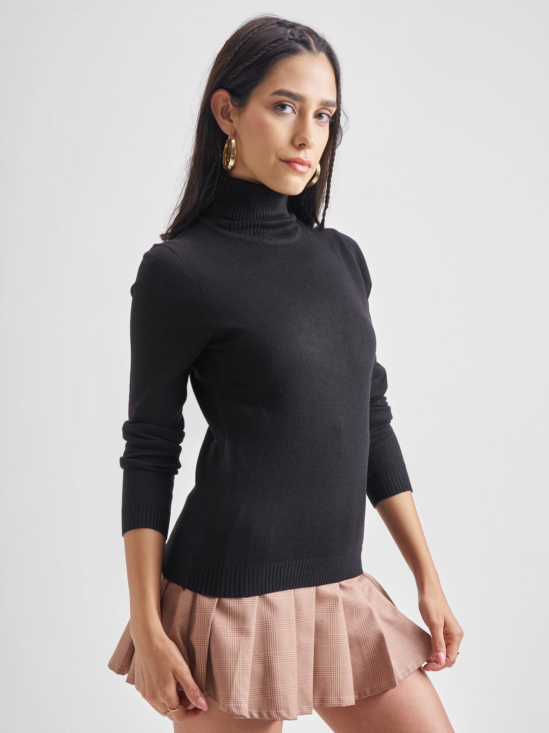 Tokyo Talkies Women Black Turtle Neck Sweater - Black - Image 6