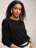 Tokyo Talkies Women Black Round Neck Sweater - Black - Image 1