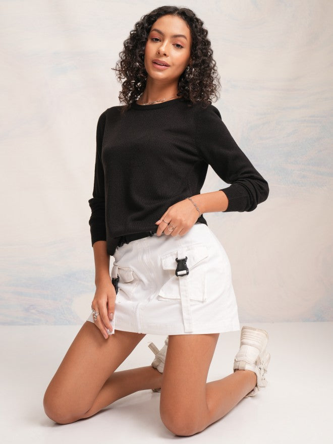 Tokyo Talkies Women Black Round Neck Sweater - Black - Image 2