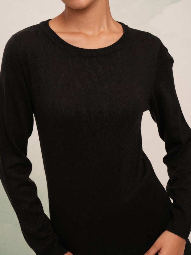 Tokyo Talkies Women Black Round Neck Sweater - Black - Image 5