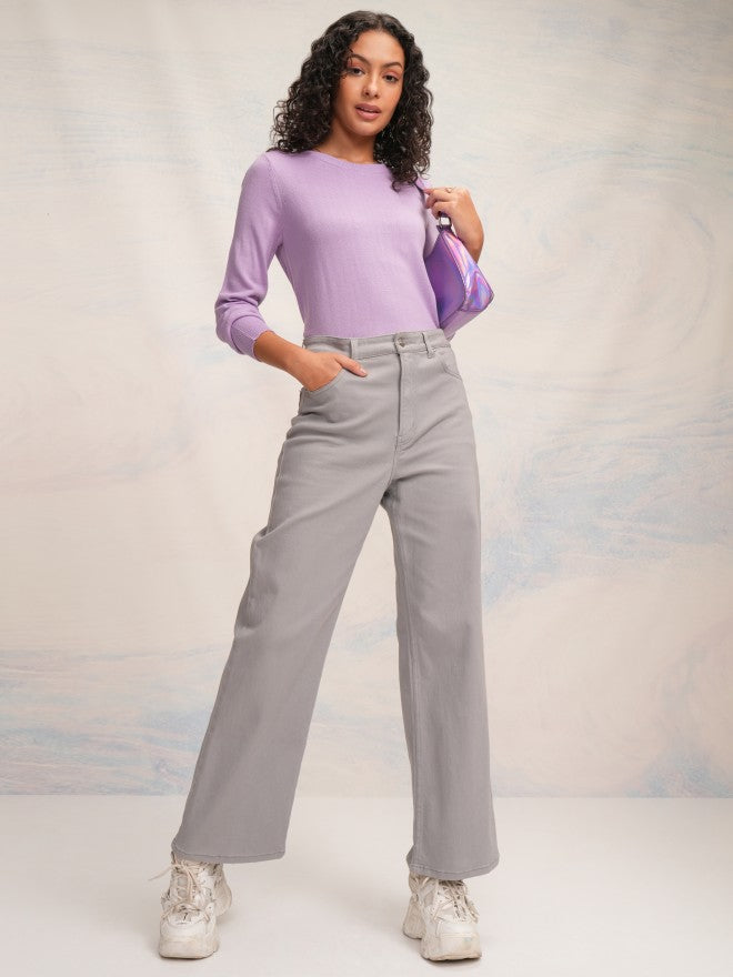 Tokyo Talkies Women Lavender Round Neck Sweater - Lavender - Image 2