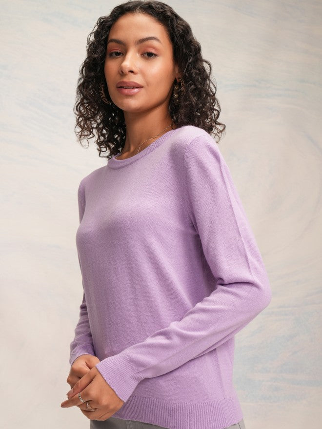 Tokyo Talkies Women Lavender Round Neck Sweater - Lavender - Image 4