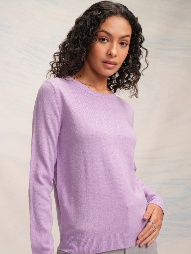 Tokyo Talkies Women Lavender Round Neck Sweater - Lavender - Image 6