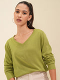 Tokyo Talkies Women Olive V-Neck Sweater - Olive - Image 1