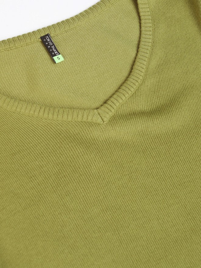 Tokyo Talkies Women Olive V-Neck Sweater - Olive - Image 7