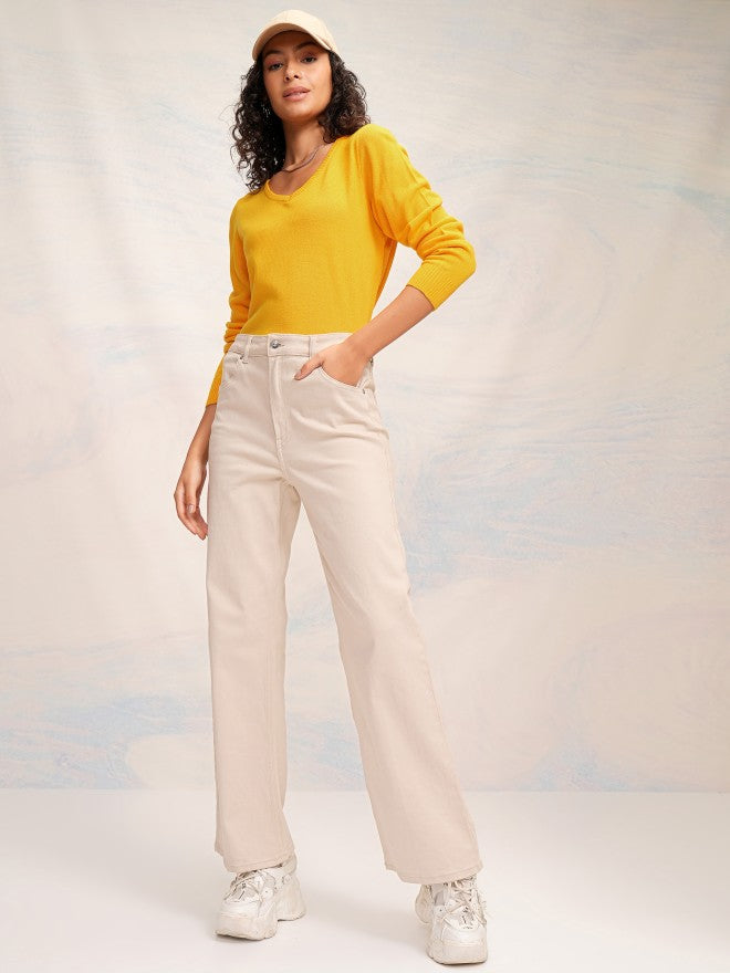 Tokyo Talkies Women Mustard V-Neck Sweater - Mustard - Image 2