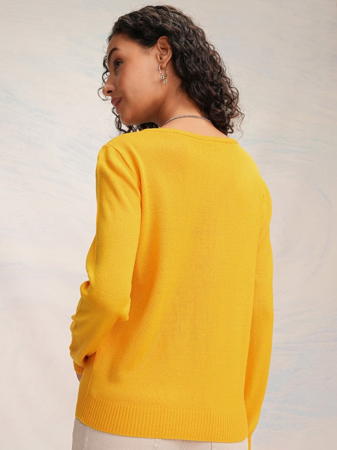 Tokyo Talkies Women Mustard V-Neck Sweater - Mustard - Image 3
