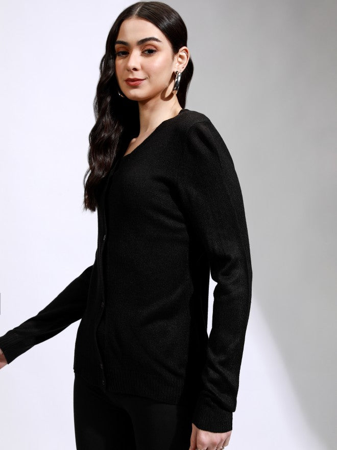 Tokyo Talkies Women Black V-Neck Sweater - Black - Image 4