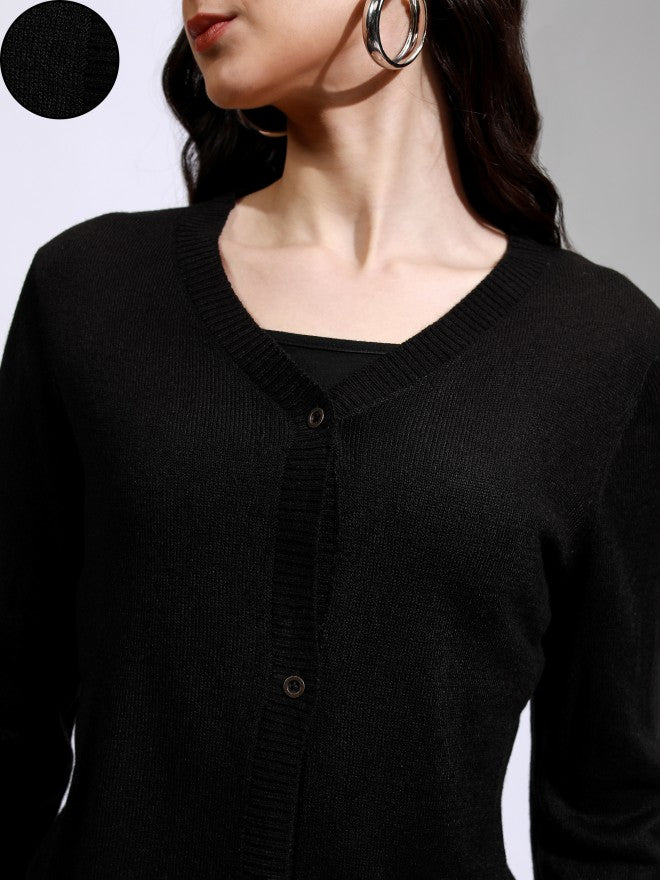 Tokyo Talkies Women Black V-Neck Sweater - Black - Image 5