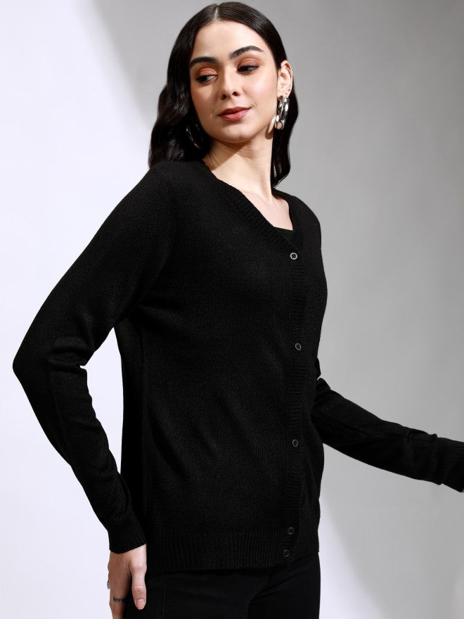 Tokyo Talkies Women Black V-Neck Sweater - Black - Image 6