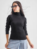 Tokyo Talkies Women Black Turtle Neck Sweater - Black - Image 1