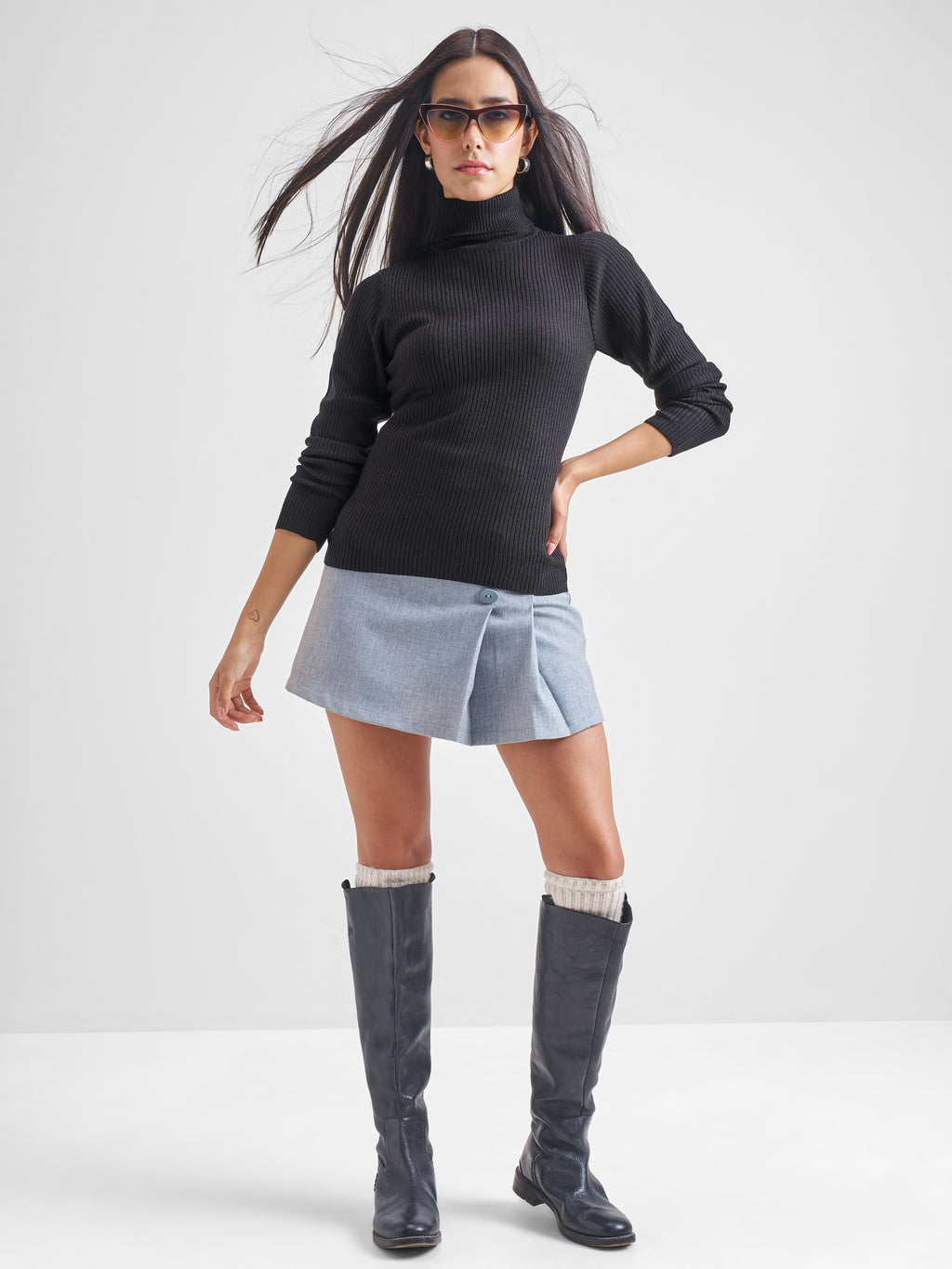 Tokyo Talkies Women Black Turtle Neck Sweater - Black - Image 2