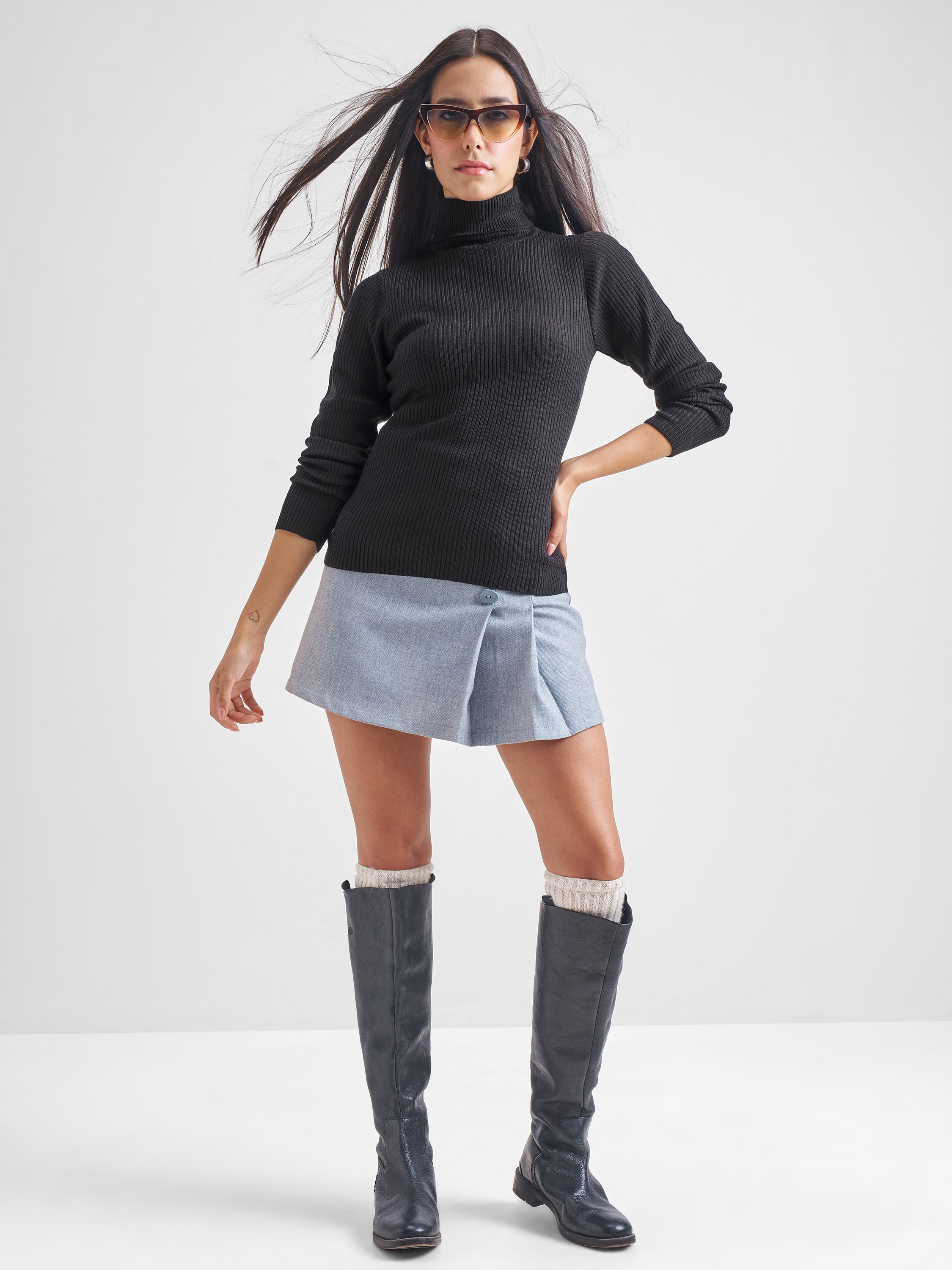 Tokyo Talkies Women Black Turtle Neck Sweater - Black - Image 2
