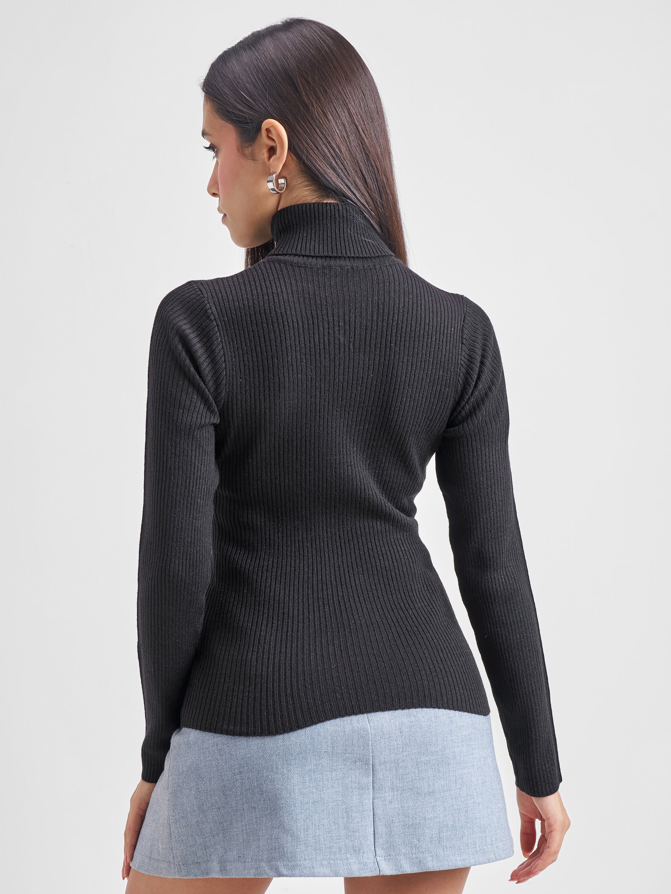 Tokyo Talkies Women Black Turtle Neck Sweater - Black - Image 3